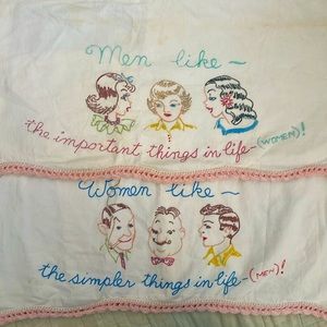 Vintage Handmade Upcycled Pillowcase Aprons His and Hers